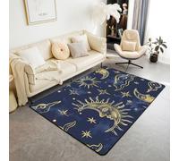 Homewish Alfombra de 100 x 150 cm para dormitorio, sala de estar, diseño de estrellas celestiales místicas, modernas, bohemias, sol, luna, grandes, no se desprenden