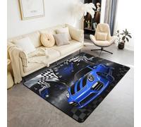 Homewish Alfombra de 150 x 200 cm con diseño de bandera de carreras, alfombra decorativa para coche, sala de estar, color negro y blanco, a cuadros, color azul, para salpicadero, deportes extremos