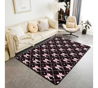 Homewish Alfombra de 150 x 200 cm, diseño de lazos, color negro y rosa, para sala de estar, San Valentín, amor, corazón, no se desprende, alfombra geométrica a cuadros