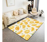 Homewish Alfombra de acuarela mandarina de 150 x 200 cm para dormitorio, sala de estar, sala de juegos, alfombra naranja al óleo, alfombra decorativa de verano con frutas deliciosas, no se desprende