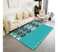 Homewish Alfombra de área azteca occidental de 100 x 150 cm, abstracta, verde azulado, alfombra bohemia del suroeste, geométrica, tribal, decorativa, étnica, retro, nativa, simple, para interiores