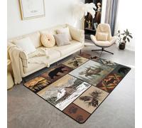 Homewish Alfombra de área azteca occidental de 100 x 150 cm para dormitorio, diseño de patas de oso, alce, ciervo, vintage, retro, para sala de estar, casa de campo, cabaña, renos, no se desprende