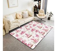Homewish Alfombra de área con diseño de conejo y ciervo de dibujos animados, 100 x 150 cm, alfombra para sala de estar, bohemio, floral, rústica, no se desprende, hojas de campo, margaritas, alfombras