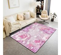 Homewish Alfombra de área con diseño de rosas 3D de 150 x 200 cm, diseño de mariposas moradas, para sala de estar, alfombra estética de perlas para dormitorio, alfombra rústica de animales bohemios