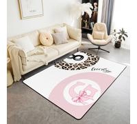 Homewish Alfombra de área con estampado de leopardo de 100 x 150 cm para dormitorio, alfombra de 8 bolas, para sala de estar, alfabeto preparado, inicial G, alfombra de moda Y2K, coqueta, guepardo