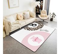 Homewish Alfombra de área con estampado de leopardo de 150 x 200 cm, alfombra de sala de estar con 8 bolas, diseño de alfabeto preparado, no se desprende, a la moda, Coqueta y guepardo Y2K, alfombras