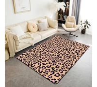 Homewish Alfombra de área con estampado de leopardo femenino de 150 x 200 cm, alfombra de sala de estar, color amarillo dorado, vida silvestre, guepardo, no se desprende, a la moda, color rosa