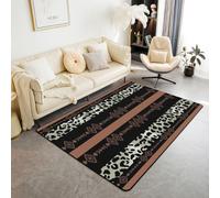 Homewish Alfombra de área con estampado de leopardo y rayas marrones de 100 x 150 cm para dormitorio, alfombras aztecas geométricas étnicas tribales del suroeste, para sala de estar, estilo navajo, no