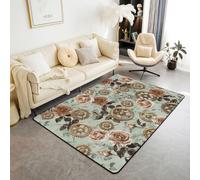 Homewish Alfombra de área con flores verdes salvia, 150 x 200 cm, diseño floral bohemio, vintage, steampunk, no se desprende, estética botánica victoriana, alfombras grandes
