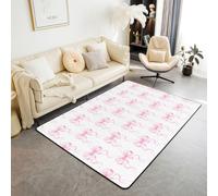 Homewish Alfombra de área con lazo de 150 x 200 cm, diseño geométrico a cuadros, para sala de estar, moño de princesa, no se desprende, color rosa claro, minimalista, moño preparado, alfombras grandes