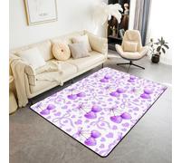 Homewish Alfombra de área con lazo de cerezo morado, 150 x 200 cm, bonito corazón de amor, alfombra romántica de fantasía que no se desprende, alfombra kawaii geométrica con lazo, alfombra grande