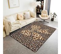 Homewish Alfombra de área con lazo de guepardo de 100 x 150 cm para dormitorio, sala de estar, alfombra moderna con estampado de leopardo dorado con purpurina, alfombra grande con estampado de