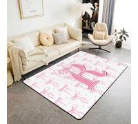 Homewish Alfombra de área con lazo rosa femenino de 100 x 150 cm, diseño de coqueta con inicial R, moño para sala de estar, para amigos, hija, a la moda, acuarela, moño que no se desprende, alfombra