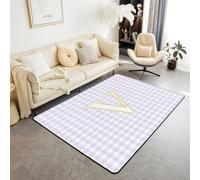 Homewish Alfombra de área con letra V inicial de 100 x 150 cm para dormitorio, sala de estar, alfombra moderna a cuadros rosa a cuadros geométrica del alfabeto grande con monograma de cuadrícula que