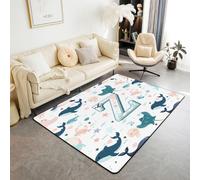 Homewish Alfombra de área con letra Z con inicial del océano, 100 x 150 cm, bonita alfombra de animales marinos para sala de estar, alfombra kawaii medusas, ballenas, no se desprende, alfombra grande