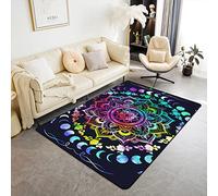 Homewish Alfombra de área con sol y luna para jóvenes y adultos, alfombra de mandala trippy de 100 x 150 cm, alfombra decorativa antideslizante con diseño de galaxia, acuarela de fase lunar, alfombra