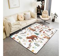 Homewish Alfombra de área de animales del bosque de 100 x 150 cm para dormitorio, alfombra con temática de oso y ciervos, bosque, sala de estar, caza, no se desprende, alfombra grande de granja