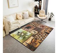 Homewish Alfombra de área de animales salvajes, 100 x 150 cm, diseño de oso y patos salvajes, alfombra para sala de estar, caza de ciervos, cabaña rústica, no se desprende, alfombra grande para bosque