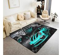 Homewish Alfombra de área de bandera de carreras, 150 x 200 cm, diseño de Raing, alfombra decorativa a cuadros color negro y blanco, color verde azulado, para salpicadero, deportes extremos, para