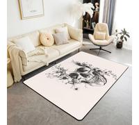 Homewish Alfombra de área de calavera de azúcar para sala de estar, 100 x | Alfombra blanca de esqueleto de Halloween, vintage, floral, calavera, grande, no se desprende, gótica, espeluznante