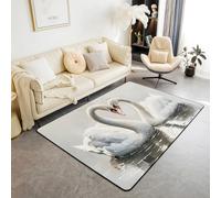 Homewish Alfombra de área de cisne de 100 x 150 cm para sala de estar, alfombra antideslizante clásica retro de cisnes acuáticos, alfombra Zwaan animales salvajes, alfombra decorativa lavable