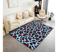 Homewish Alfombra de área de leopardo azul y rojo para niños, 100 x 150 cm, para dormitorio, sala de estar, safari africano, no se desprende, moderna, abstracta, gato, pantera grande