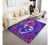 Homewish Alfombra de área de mariposa floral de 100 x 150 cm para dormitorio, alfombra personalizada con letra J para sala de estar, galaxia, morado, azul, rosa, no se desprende, estética romántica