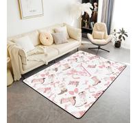 Homewish Alfombra de área de vaquera rosa de 100 x 150 cm, bonita alfombra con lazo para sala de estar, botas de vaca occidentales, alfombra que no se desprende, alfombra grande con monograma en V con