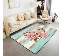 Homewish Alfombra de área floral personalizada de 100 x 150 cm para dormitorio, alfombras personalizadas con inicial en Y, para sala de estar, flores de primavera, alfombra que no se desprende, estilo