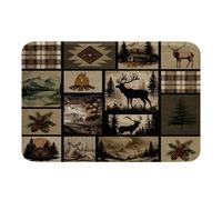 Homewish Alfombra de baño antideslizante con diseño de ciervo de cabaña, alfombra de baño para niños, diseño de hojas de montaña, colina, retro, para dormitorio, granja, alce, alce, ropa de cama