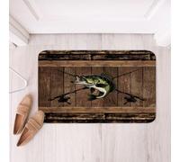 Homewish Alfombra de baño con diseño de pez lucio para baño, caña de pescar, alfombra rústica para puerta de dormitorio, lago, cabaña, alfombra de baño, antideslizante, alfombra de entrada de campo de