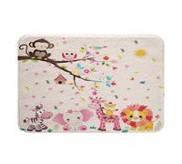Homewish Alfombra de baño de animales del bosque rosa, antideslizante, alfombra de baño de animales de la selva, alfombra de puerta kawaii de león y jirafa para dormitorio, diseño de dibujos animados