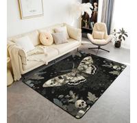 Homewish Alfombra de calavera de polilla de la muerte, 150 x 200 cm, diseño vintage de damasco, estampado botánico, para todas las estaciones
