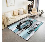 Homewish Alfombra de camping para sala de estar, 100 x 150 cm | Happy Camping Alfombra de suelo para viaje, caravana, remolque, alfombra grande que no se desprende para dormitorio o cocina