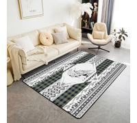 Homewish Alfombra de lobo tribal de 100 x 150 cm, estilo azteca, rústica, para sala de estar, granja, color verde, cuadrícula, no se desprende, alfombra de campo Ginham, vida silvestre, bosque