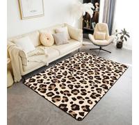 Homewish Alfombra de lujo marrón con estampado de leopardo de 150 x 200 cm para dormitorio, sala de estar, alfombra moderna con estampado de guepardo salvaje, alfombra grande con temática de animales