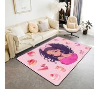 Homewish Alfombra de postre de 100 x 150 cm para dormitorio, color negro, para sala de estar, helado, cereza, fresa, pastel, dona, no se desprende, alfombra grande con temática dulce de ensueño