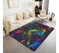 Homewish Alfombra decorativa de galaxia, decoración de dormitorio, diseño de cielo estrellado amarillo, alfombra de área, nebulosa del universo, no se desprende, alfombra para interiores, serie