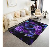 Homewish Alfombra gótica oscura morada de 100 x 150 cm para dormitorio, sala de estar, alfombra moderna con fondo negro, alfombra grande romántica vintage que no se desprende