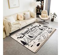 Homewish Alfombra Happy Camping para dormitorio, 100 x 150 cm | Alfombra de madera para sala de estar, rústico, retro, para coche, no se desprende, para comedor o cocina