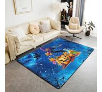 Homewish Alfombra personalizada de Halloween de 150 x 200 cm para dormitorio, alfombra con letra inicial S, alfombra grande con hojas de otoño, calabaza, no se desprende, sombrero de bruja, lápidas