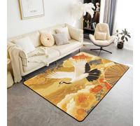Homewish Alfombra roja con diseño de grulla coronada, 150 x 200 cm, diseño retro de nubes a rayas, para sala de estar, alfombra vintage con flores botánicas, no se desprende, estilo japonés Ukiyoe