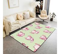 Homewish Alfombra verde de ajolote de 100 x 150 cm, diseño de animales del océano pastel, no se desprende, alfombra grande de ajolotes Kawaii Chibi