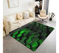 Homewish Alfombra verde de panal de abeja de 150 x 200 cm para dormitorio, sala de estar, diseño geométrico hexagonal de neón, alfombra grande hexagonal brillante que no se desprende