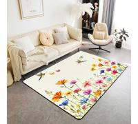 Homewish Alfombras bohemias de 100 x 150 cm - Alfombra floral de primavera para sala de estar, alfombra bohemia con tulipanes y girasoles que no se desprenden, alfombra de jardín, rústico, retro