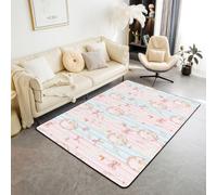 Homewish Alfombras con lazo para dormitorio, 100 x 150 cm | Alfombra pastoral de pato para sala de estar, diseño de rayas, corona de flores, no se desprende, para comedor o cocina