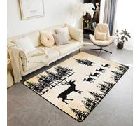 Homewish Alfombras de área de ciervos de 100 x 150 cm para dormitorio, sala de estar, alfombra moderna de caza de vida silvestre, colcha rústica occidental, alfombras grandes, alfombra misteriosa de