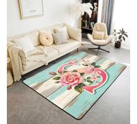 Homewish Alfombras florales personalizadas de 150 x 200 cm - Alfombra personalizada con inicial S para sala de estar, flores de primavera, alfombra que no se desprende, estilo rústico, alfombras