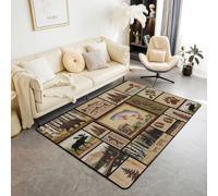 Homewish Alfombras rústicas de 150 x 200 cm para dormitorio, sala de estar, estilo retro, oso, alce, moderno, alfombra vintage de granja, alfombras grandes que no se desprenden