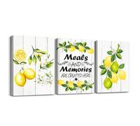 Homewish Arte de pared de limón con frutas amarillas estilo granja, decoración de cocina, 3 piezas, comidas y recuerdos se crean aquí, decoración de pared, impresión rústica vintage (enmarcado 40 x 30